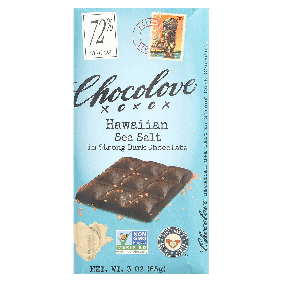 Chocolove, Hawaiian Sea Salt in Strong Dark Chocolate, 72% Cocoa, 3 oz (85 g)