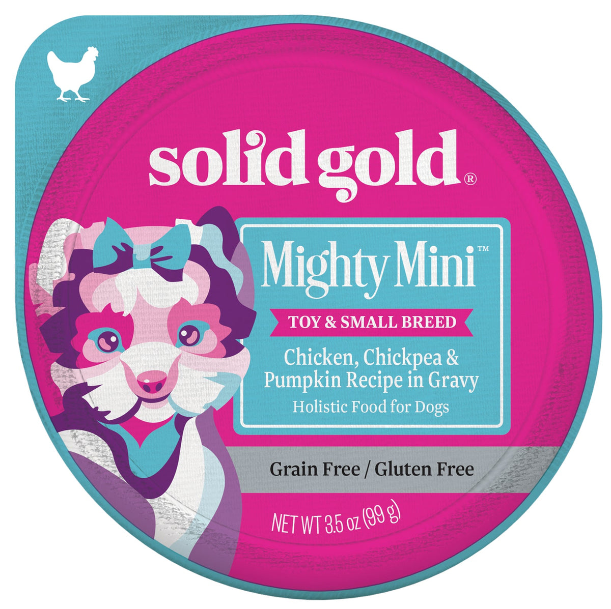 Solid Gold, Mighty Mini™, For Toy & Small Breed Dogs, Chicken, Chickpea & Pumpkin Recipe in Gravy, 3.5 oz (99 g)