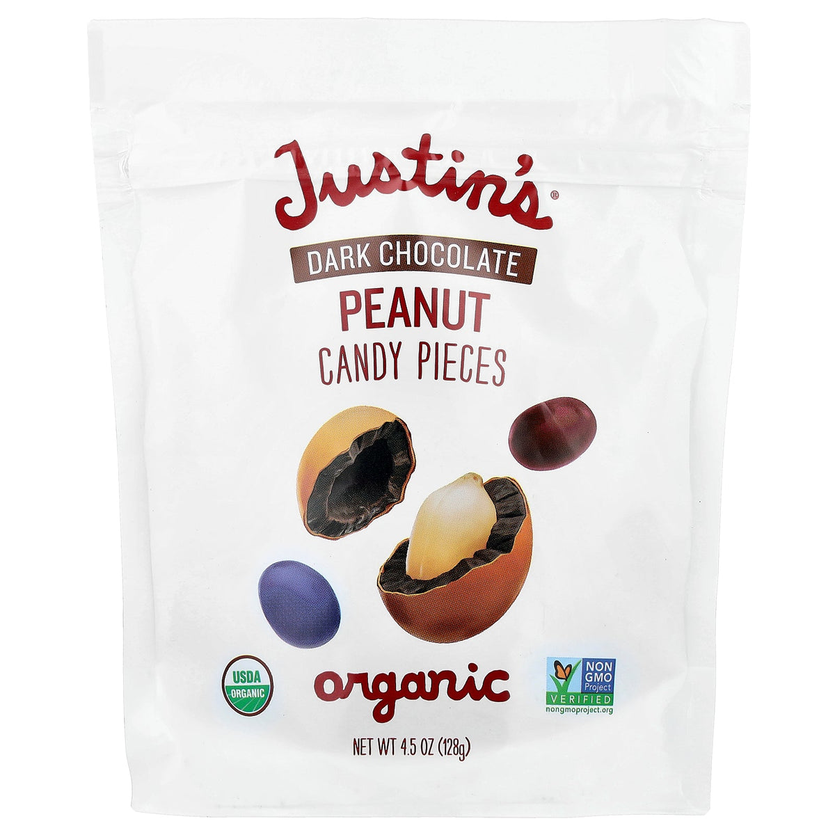 Justin's Nut Butter, Organic Peanut Candy Pieces,  Dark Chocolate, 4.5 oz (128 g)