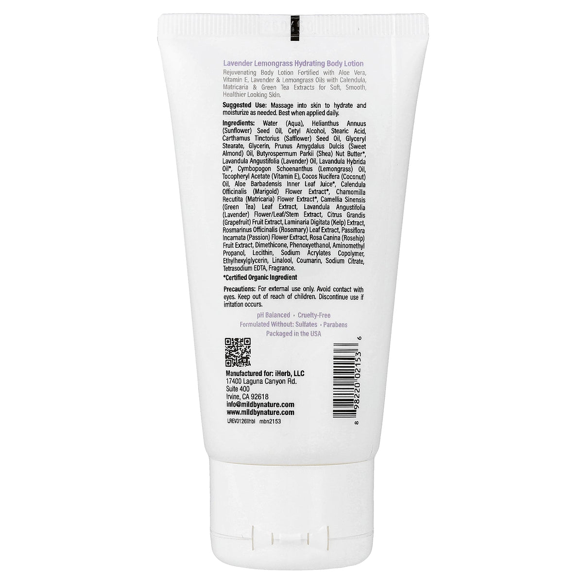 Mild By Nature, Hydrating Body Lotion, Lavender Lemongrass, 2.5 fl oz (74 ml)