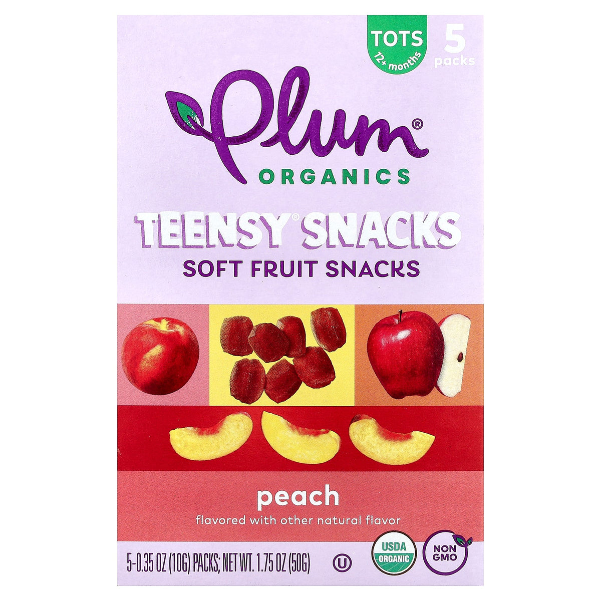 Plum Organics, Teensy® Soft Fruits Snacks, 12+ Months, Peach, 5 Packs, 0.35 oz (10 g) Each