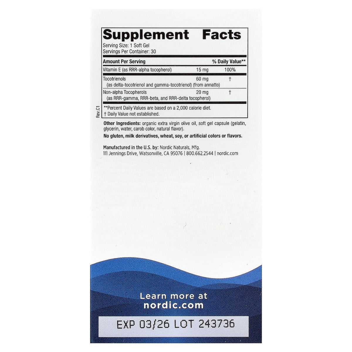 Nordic Naturals, Vitamin E Complex,  30 Soft Gels