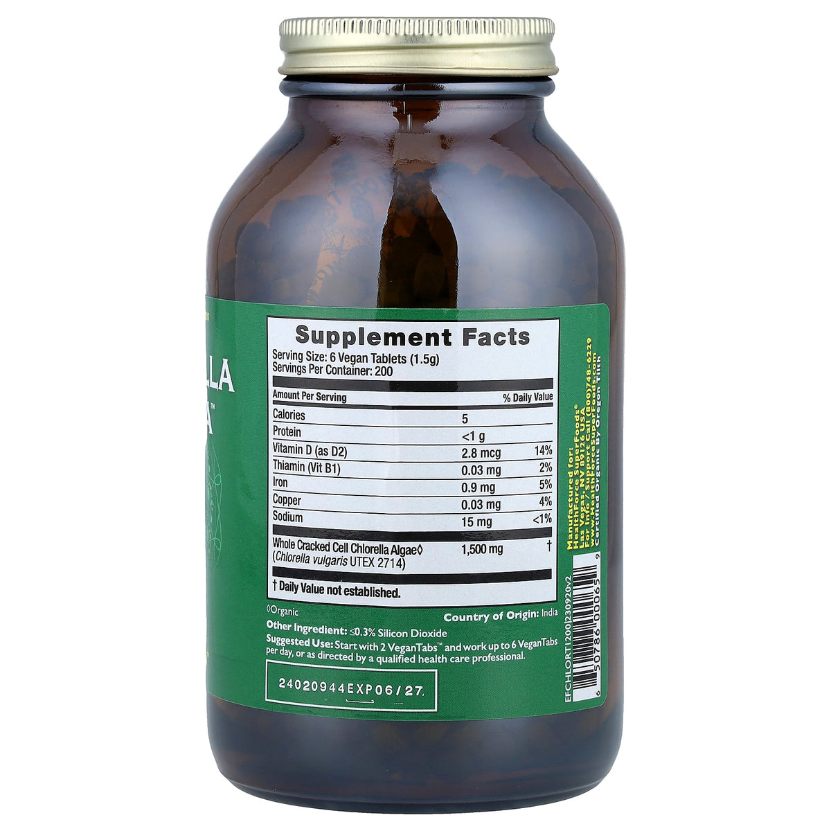 HealthForce Superfoods, Chlorella Manna™, 1,200 VeganTabs™ (250 mg per Tab)