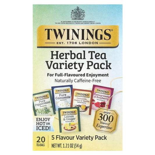 Twinings, Herbal Tea Variety Pack, Caffeine Free, 20 Tea Bags, 1.21 oz (34 g)