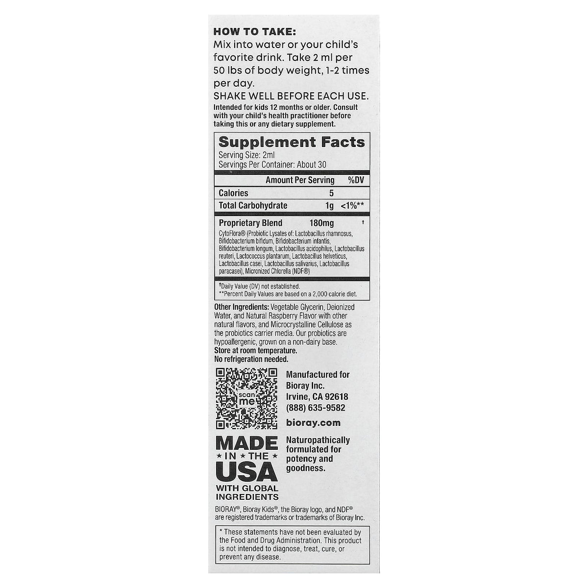 Bioray, Kids, NDF® Tummy, 11-Strain Probiotic Blend, Raspberry, 2 fl oz (60 ml)