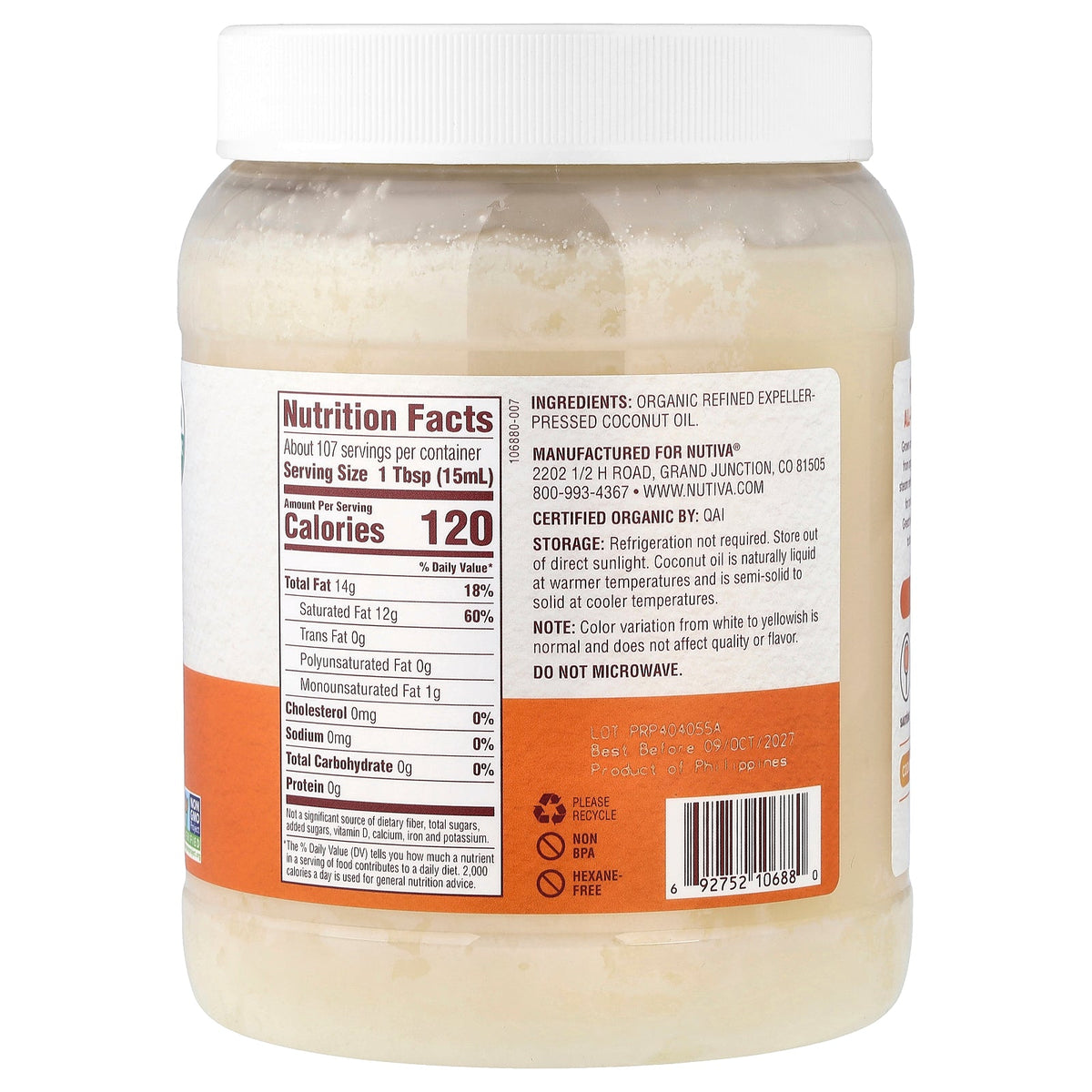Nutiva, Organic All-Purpose Cooking Oil, Coconut Oil, 54 fl oz (1.6 l)
