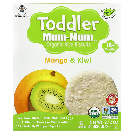 Hot Kid, Toddler Mum-Mum®, Organic Rice Biscuits, 18+ Months, Mango & Kiwi, 12 Packs, 2 Biscuits Each