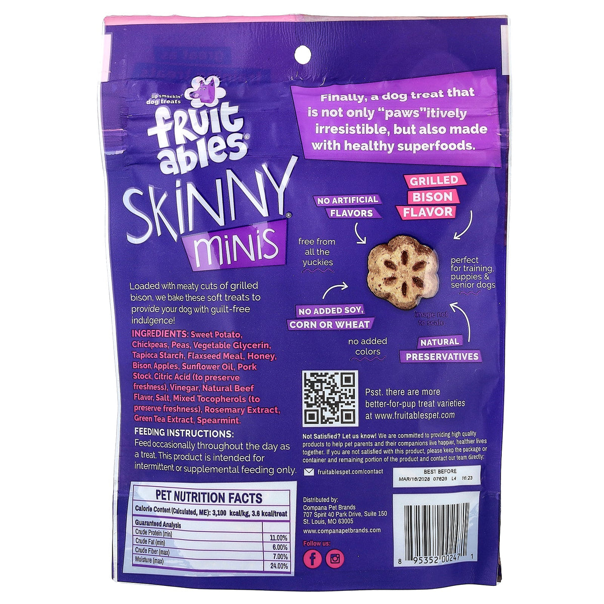 Fruitables, Skinny Minis®, Dog Treats, Grilled Bison, 5 oz (141 g)