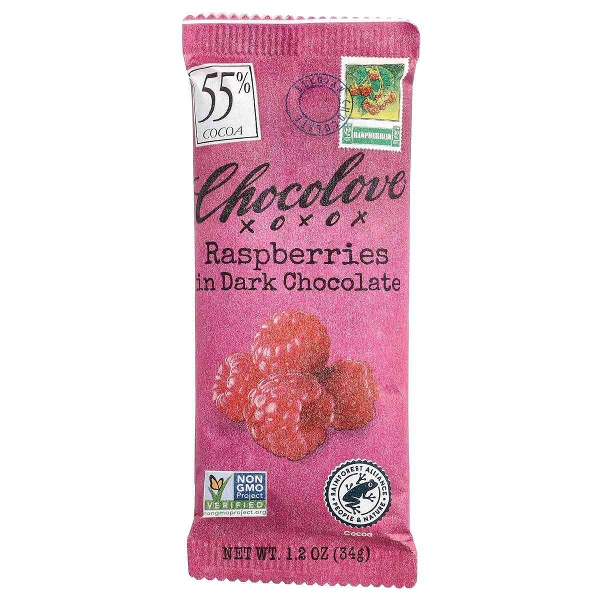 Chocolove, Raspberries in Dark Chocolate, 55% Cocoa, 1.2 oz (34 g)
