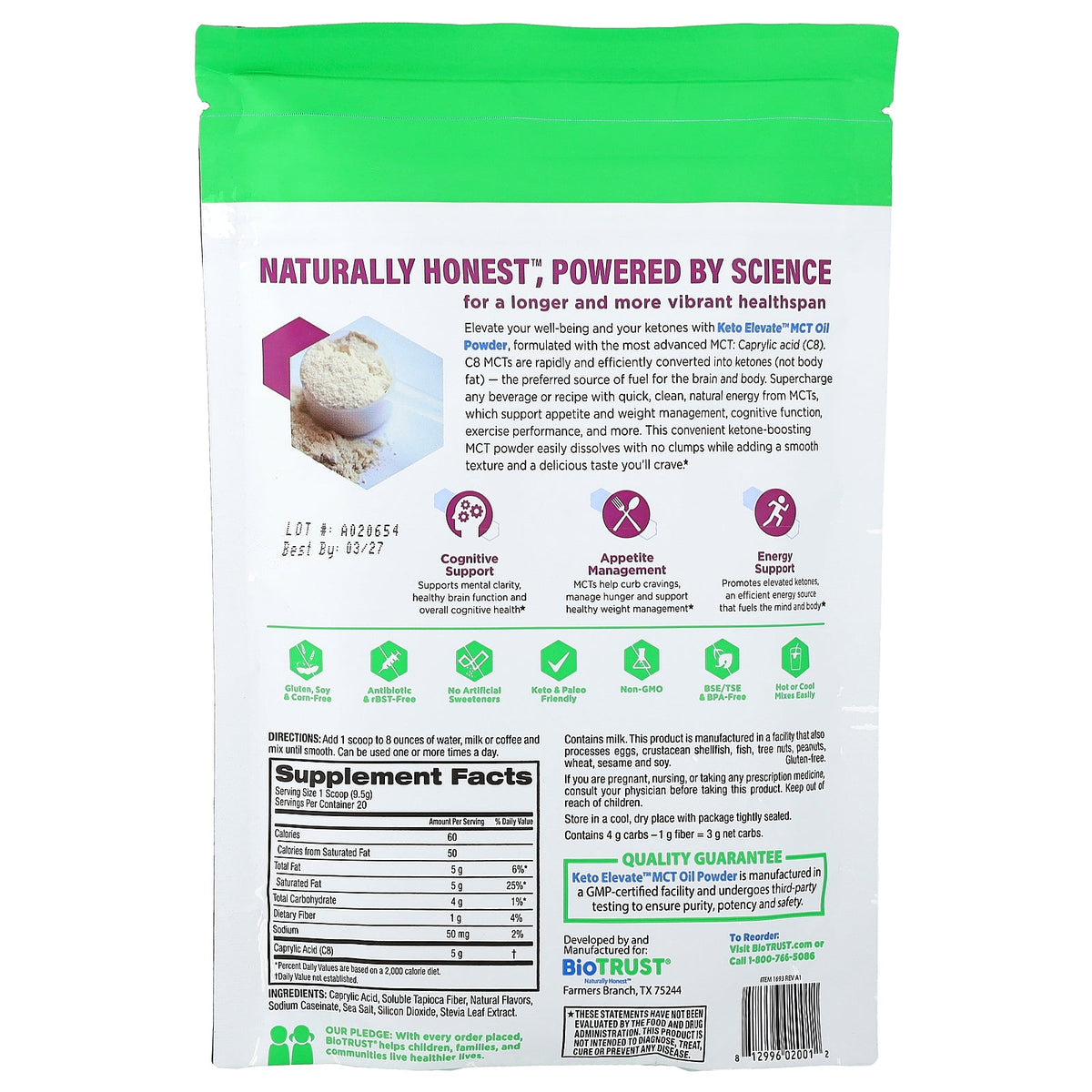 BioTRUST, Keto Elevate™, MCT Oil Powder, Hazelnut, 6.7 oz (190 g)