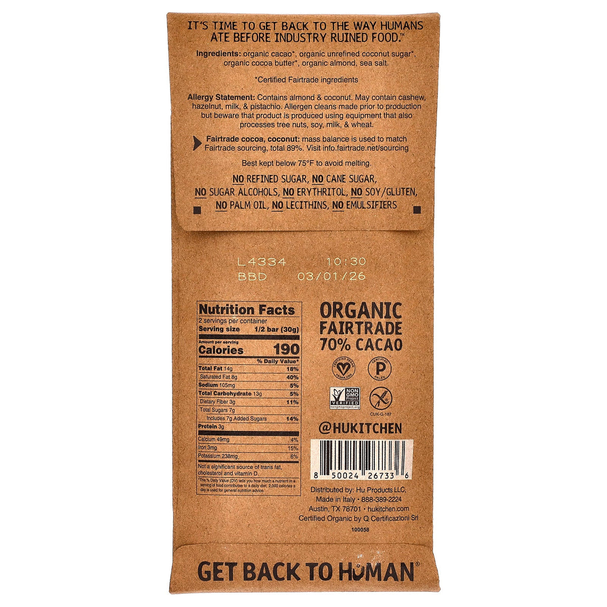 Hu, Dark Chocolate, Almond Crunch, 2.1 oz (60 g)