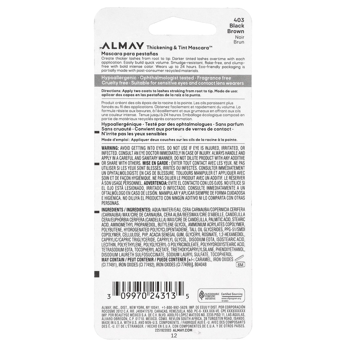 Almay, Thickening & Tint Mascara™, 403 Black Brown, 0.28 fl oz (8.3 ml)