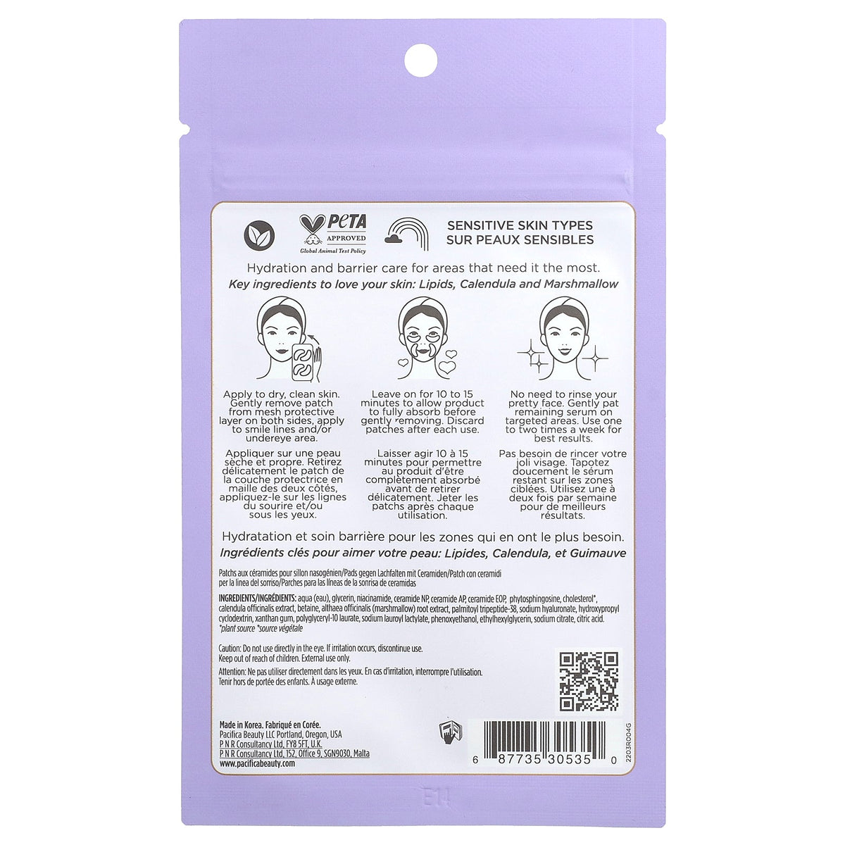 Pacifica, Vegan Ceramide, Hydration Fill Undereye & Smile Line Jelly Patches, Fragrance-Free, 4 Spot Masks, 0.33 fl oz (10 ml)