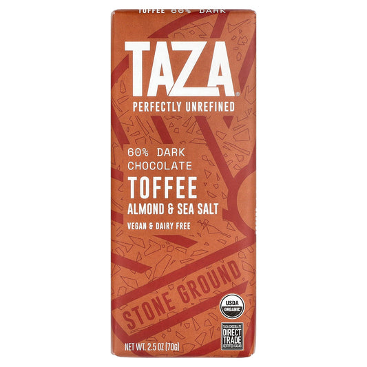 Taza Chocolate, 60% Dark Chocolate, Toffee Almond & Sea Salt, 2.5 oz (70 g)