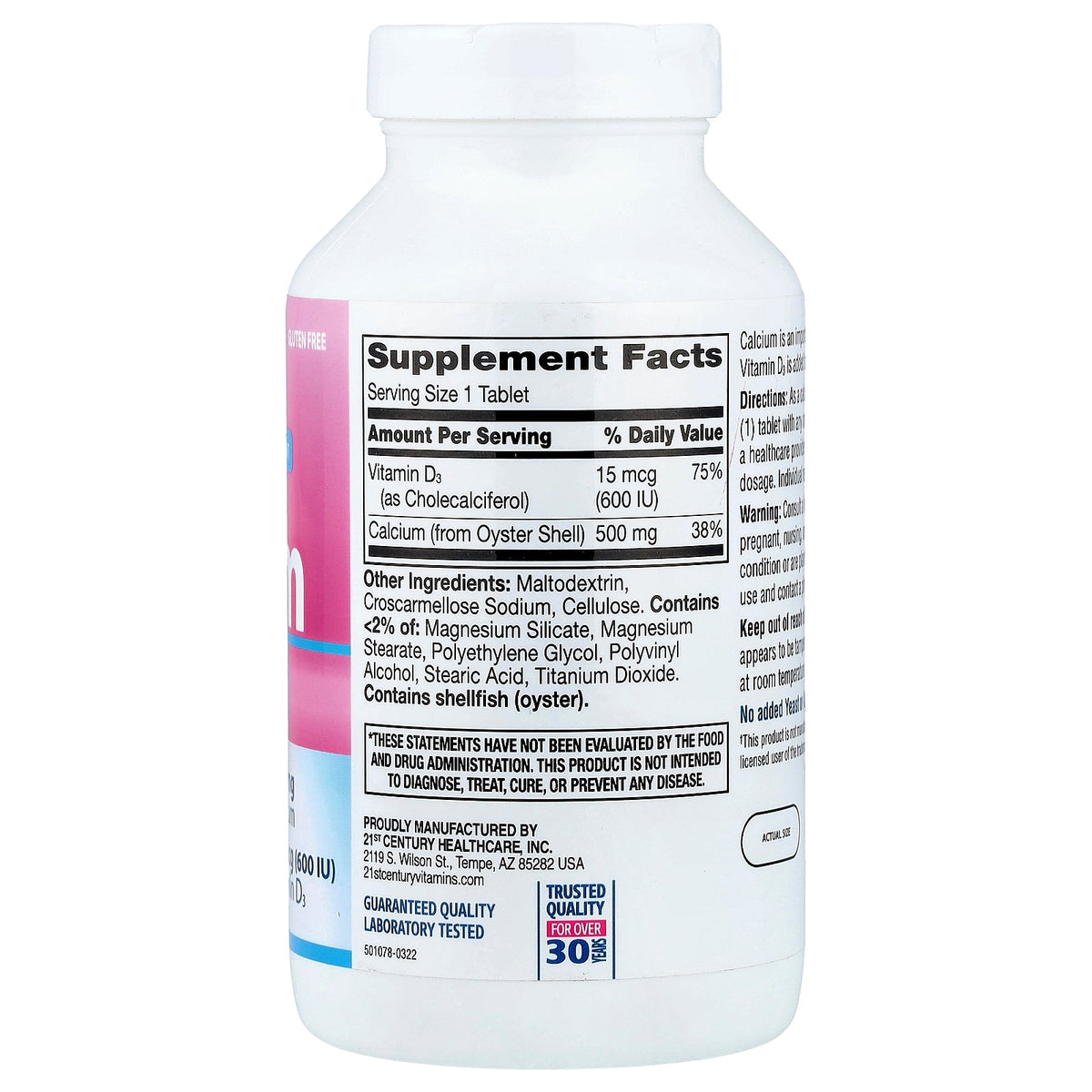 21st Century, Calcium 500 + D3, 400 Tablets