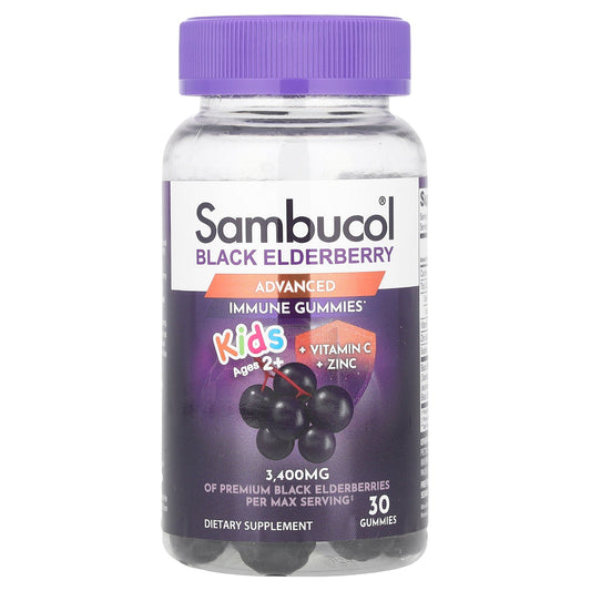 Sambucol, Kids Black Elderberry Gummies + Vitamin C  + Zinc, Ages 2+, 30 Gummies