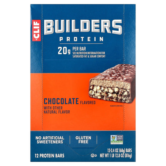 Clif Bar, Builders Protein Bar, Chocolate, 12 Bars, 2.4 oz (68 g) Each