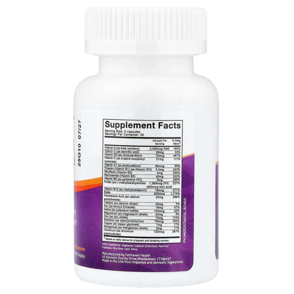 Fairhaven Health, Milkies, Nursing Postnatal , 60 Capsules