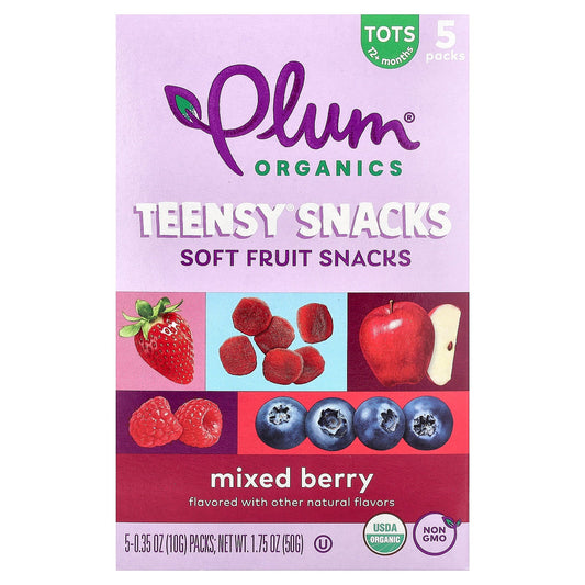 Plum Organics, Teensy® Snacks, Soft Fruit Snacks, 12+ Months, Mixed Berry, 5 Packs, 0.35 oz (10 g) Each