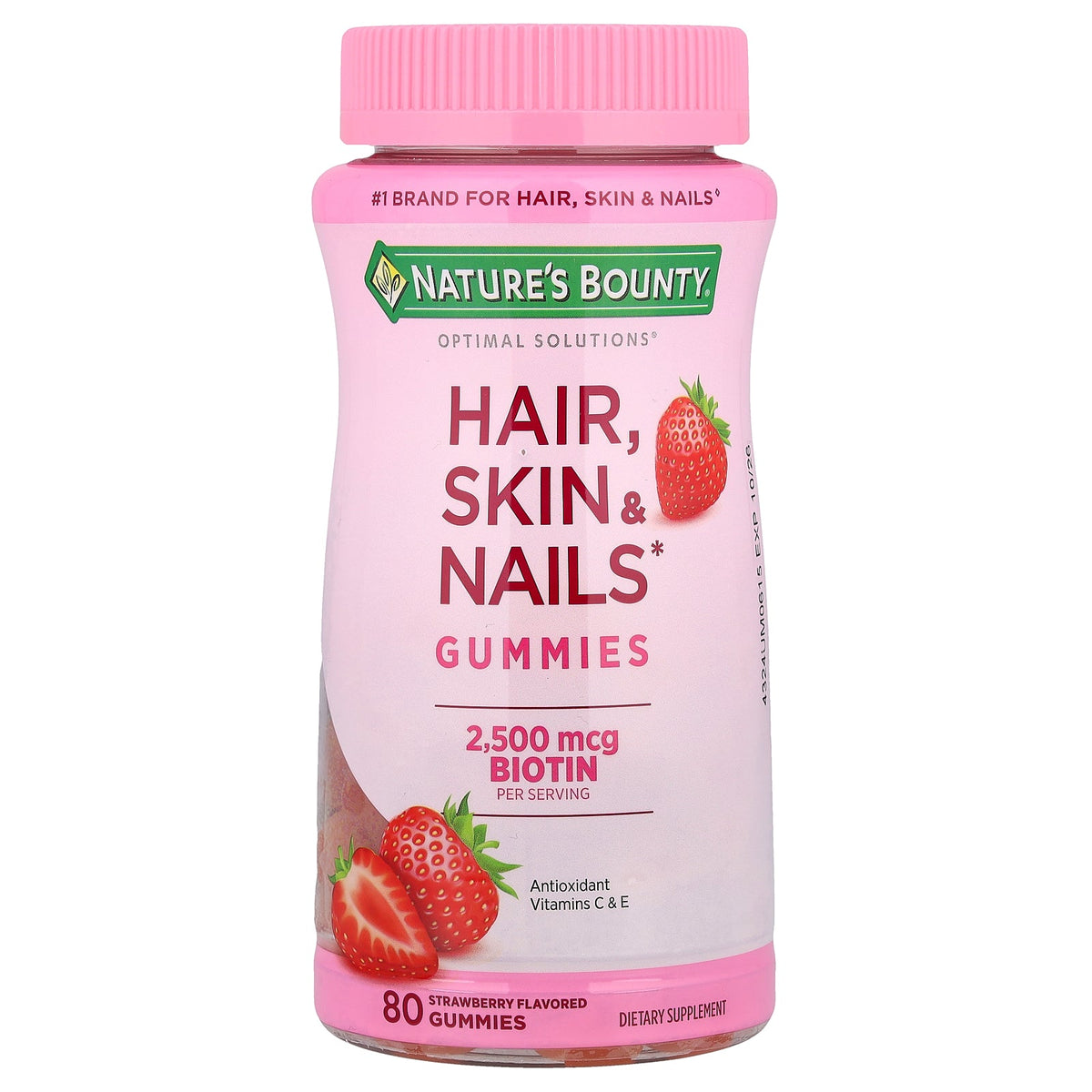Nature's Bounty, Optimal Solutions®, Hair, Skin & Nails Gummies, Strawberry, 80 Gummies