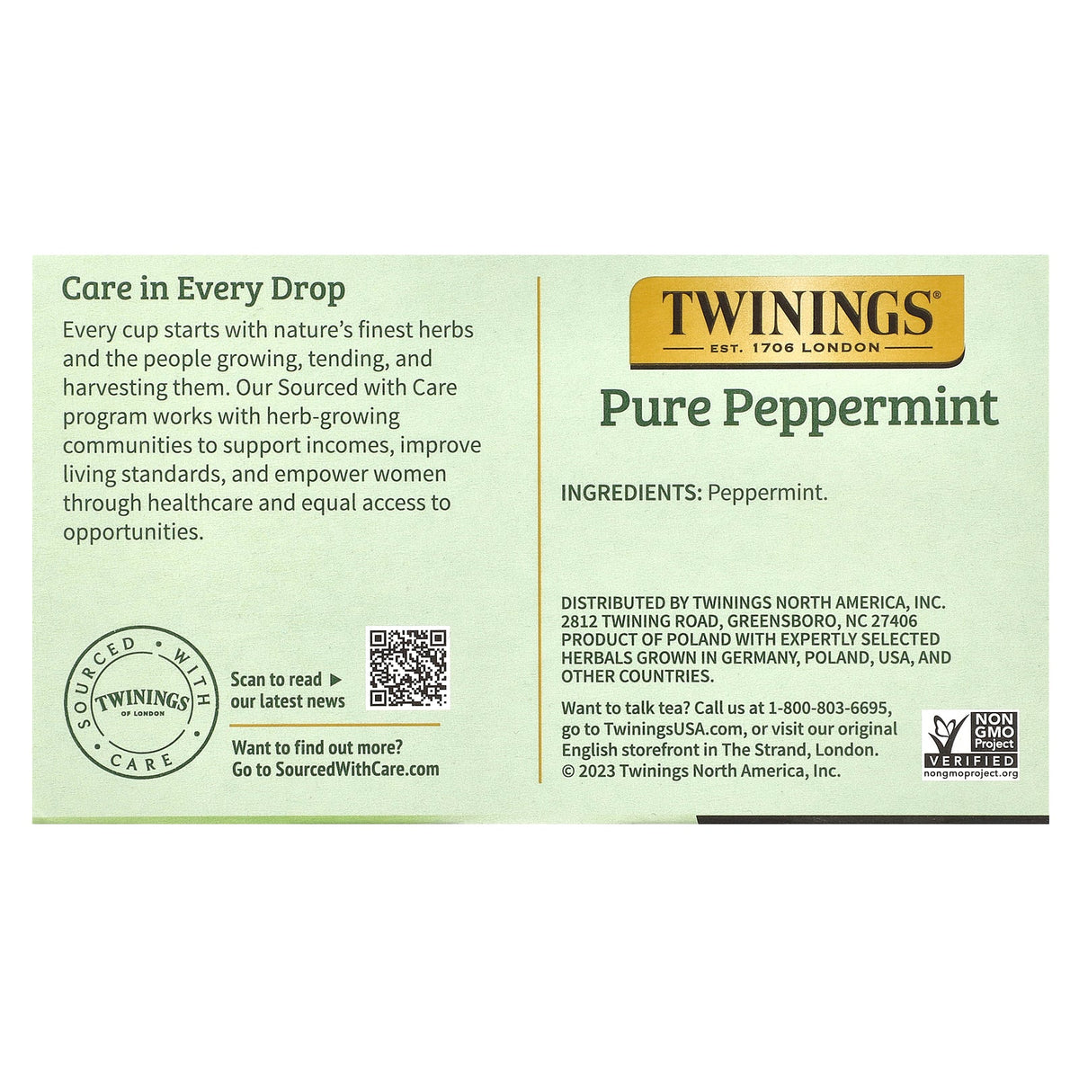 Twinings, Pure Herbal Tea, Pure Peppermint, Caffeine Free, 50 Tea Bags, 3.53 oz (100 g)