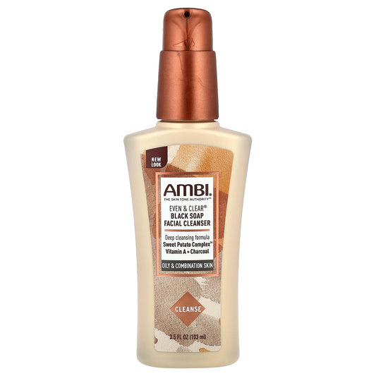 AMBI, Even & Clear®, Black Soap Facial Cleanser, Fragrance-Free, 3.5 fl oz (103 ml)