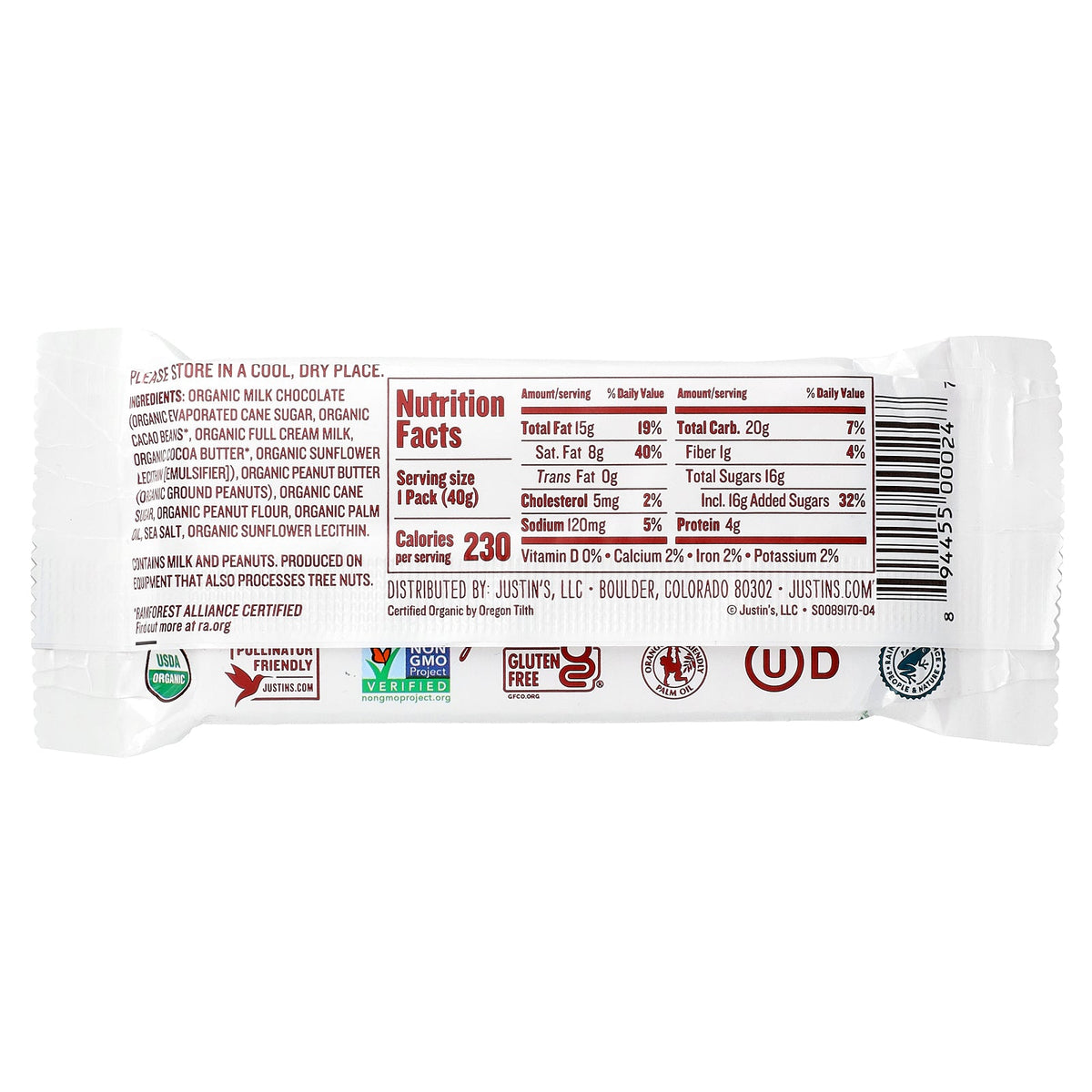 Justin's Nut Butter, Organic Milk Chocolate Peanut Butter Cups, 2 Cups, 1.4 oz (40 g)
