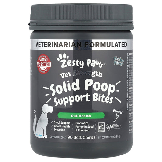 Zesty Paws, Vet Strength Solid Poop Support Bites, For Dogs, All Ages, Chicken, 90 Soft Chews, 11.1 oz (315 g)