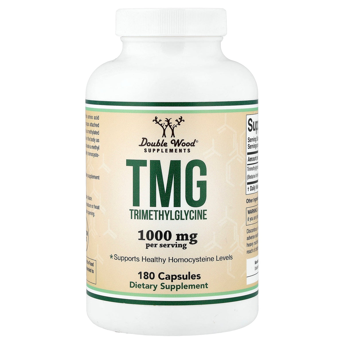 Double Wood Supplements, TMG, 180 Capsules (500 mg per Capsule)