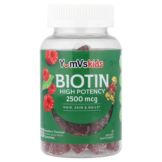 YumVs, Biotin Gummies, High Potency, Raspberry, 2,500 mcg, 60 Gummies