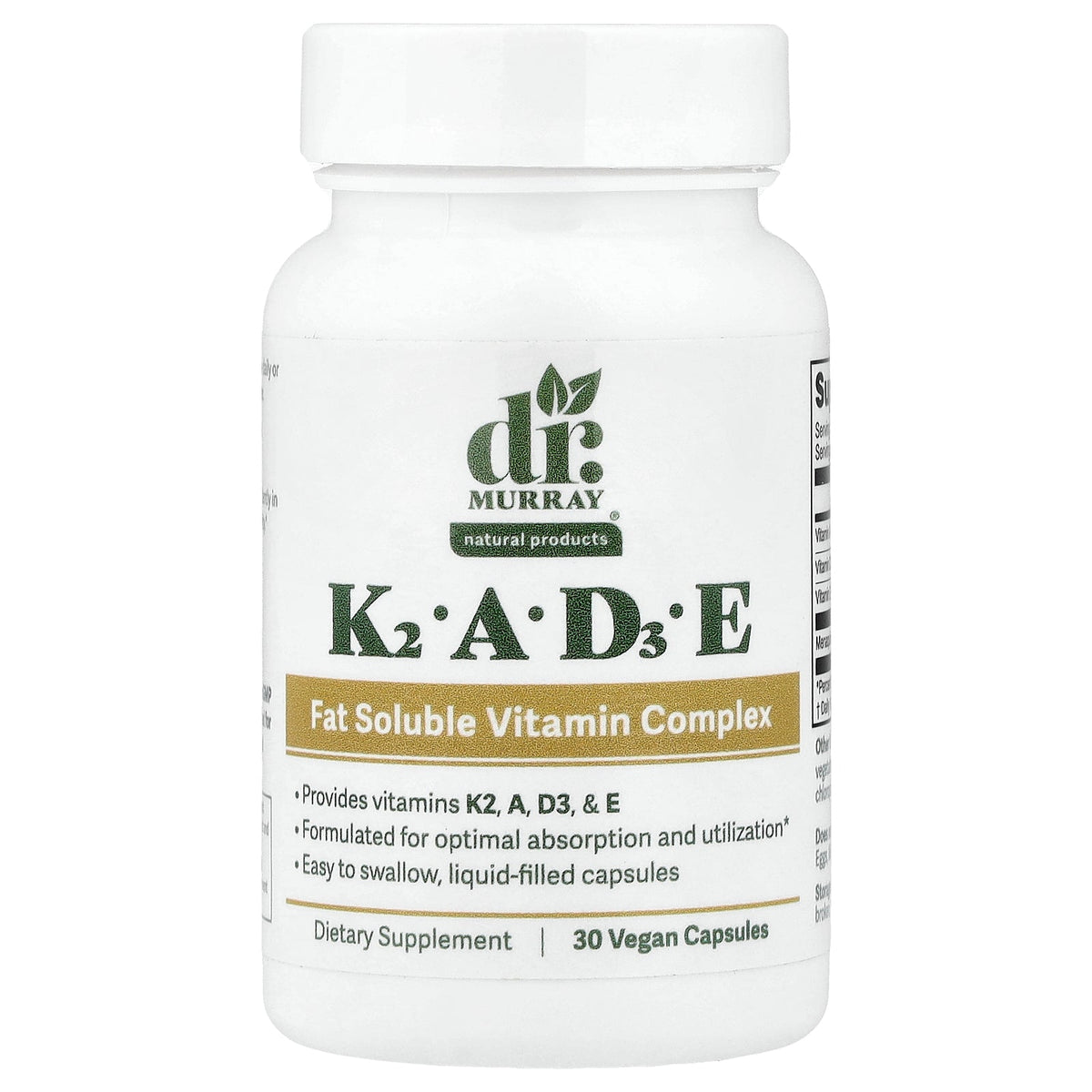Dr. Murray's, K2, A, D3, E, 30 Vegan Capsules