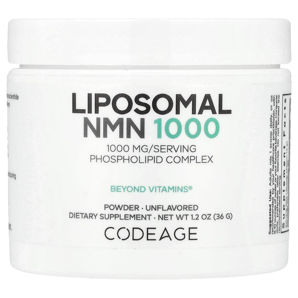 Codeage, Liposomal NMN 1000 Powder, Unflavored, 1.2 oz (36 g)