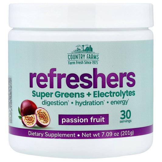Country Farms, Refreshers, Super Greens + Electrolytes, Passion Fruit, 7.09 oz (201 g)