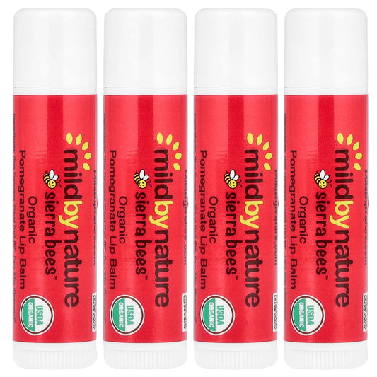 Mild By Nature, Sierra Bees™, Organic Lip Balms, Pomegranate, 4 Pack, 0.15 oz (4.25g) Each