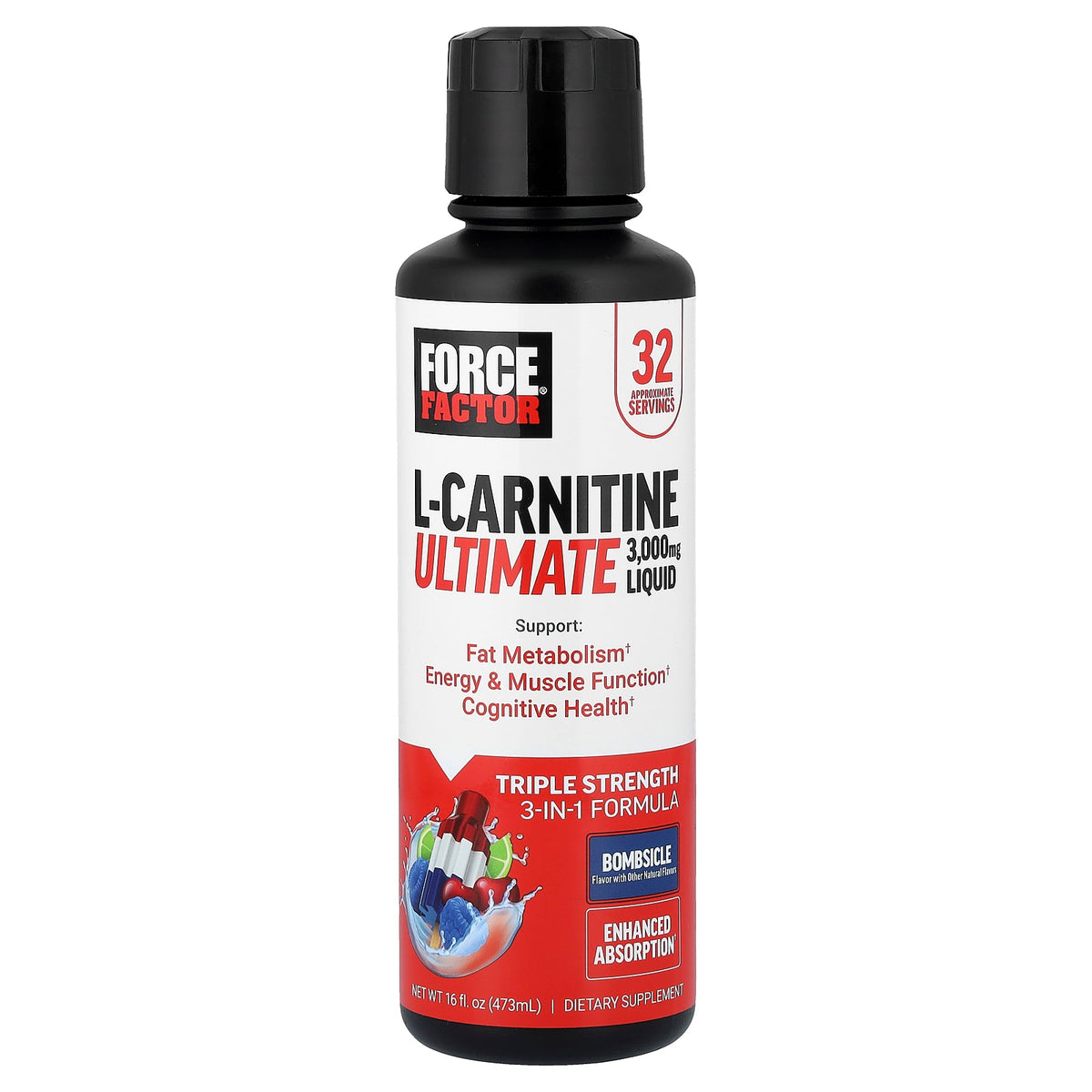 Force Factor, L-Carnitine Ultimate Liquid, Bombsicle, 16 fl oz (473 ml)