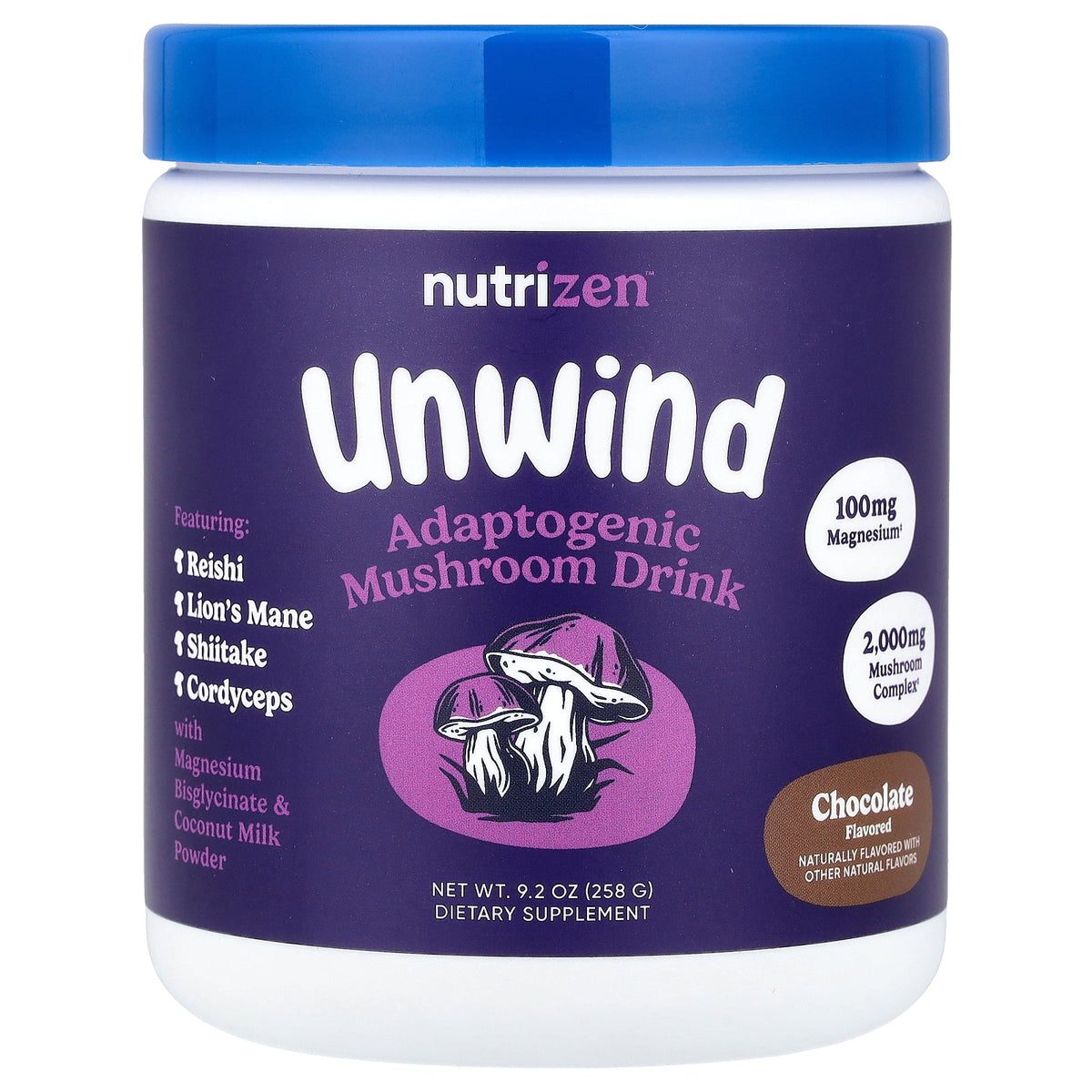 Nutricost, NutriZen™, Unwind, Adaptogenic Mushroom Drink, Chocolate, 9.2 oz (258 g)