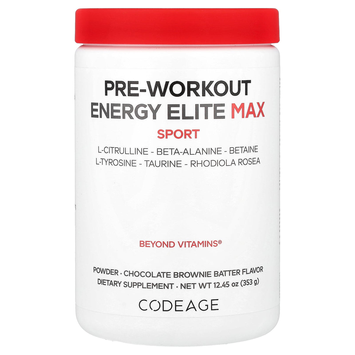 Codeage, Sport, Pre-Workout Energy Elite Max, Chocolate Brownie Batter, 12.45 oz (353 g)