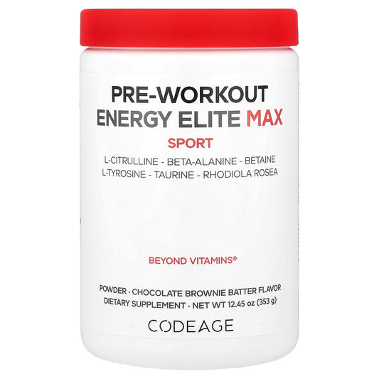 Codeage, Sport, Pre-Workout Energy Elite Max, Chocolate Brownie Batter, 12.45 oz (353 g)