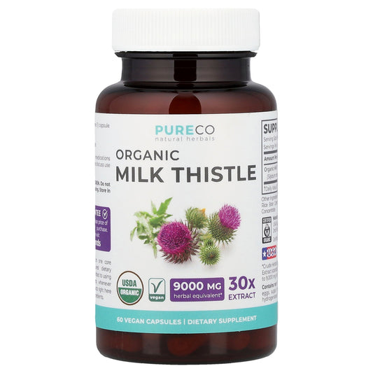 Pure Co., Organic Milk Thistle, 60 Vegan Capsules (300 mg per Capsule)