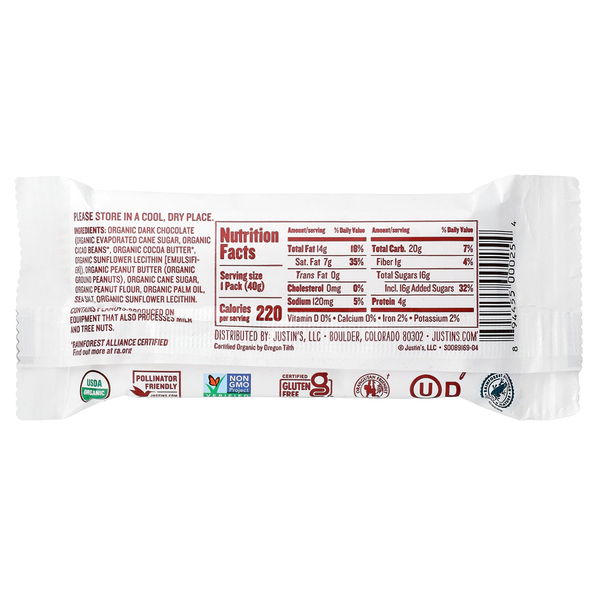 Justin's Nut Butter, Organic Dark Chocolate Peanut Butter Cups, 2 Cups, 1.4 oz (40 g)
