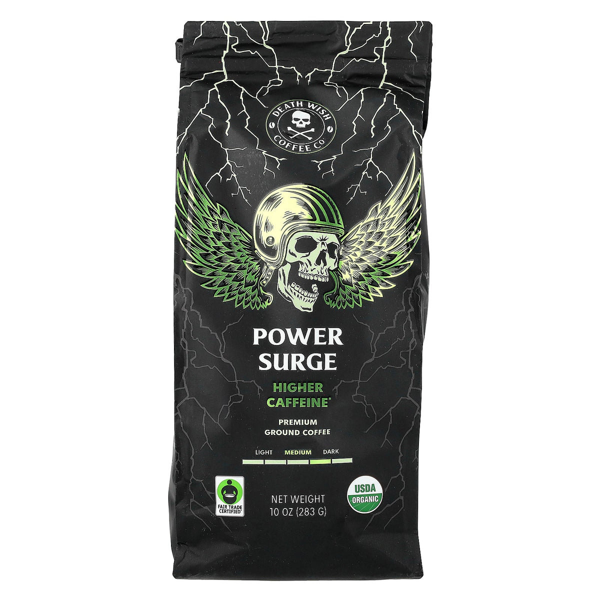 Death Wish Coffee, Power Surge Coffee, Ground, Medium Dark, Higher Caffeine, 10 oz (283 g)