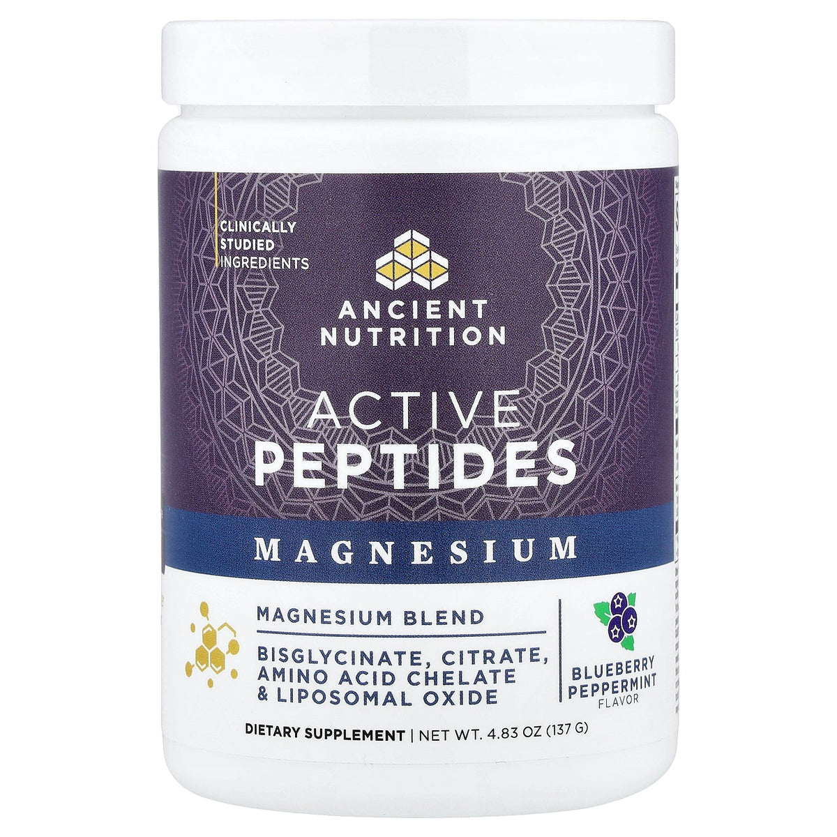 Ancient Nutrition, Active Peptides, Magnesium, Blueberry Peppermint, 4.83 oz (137 g)