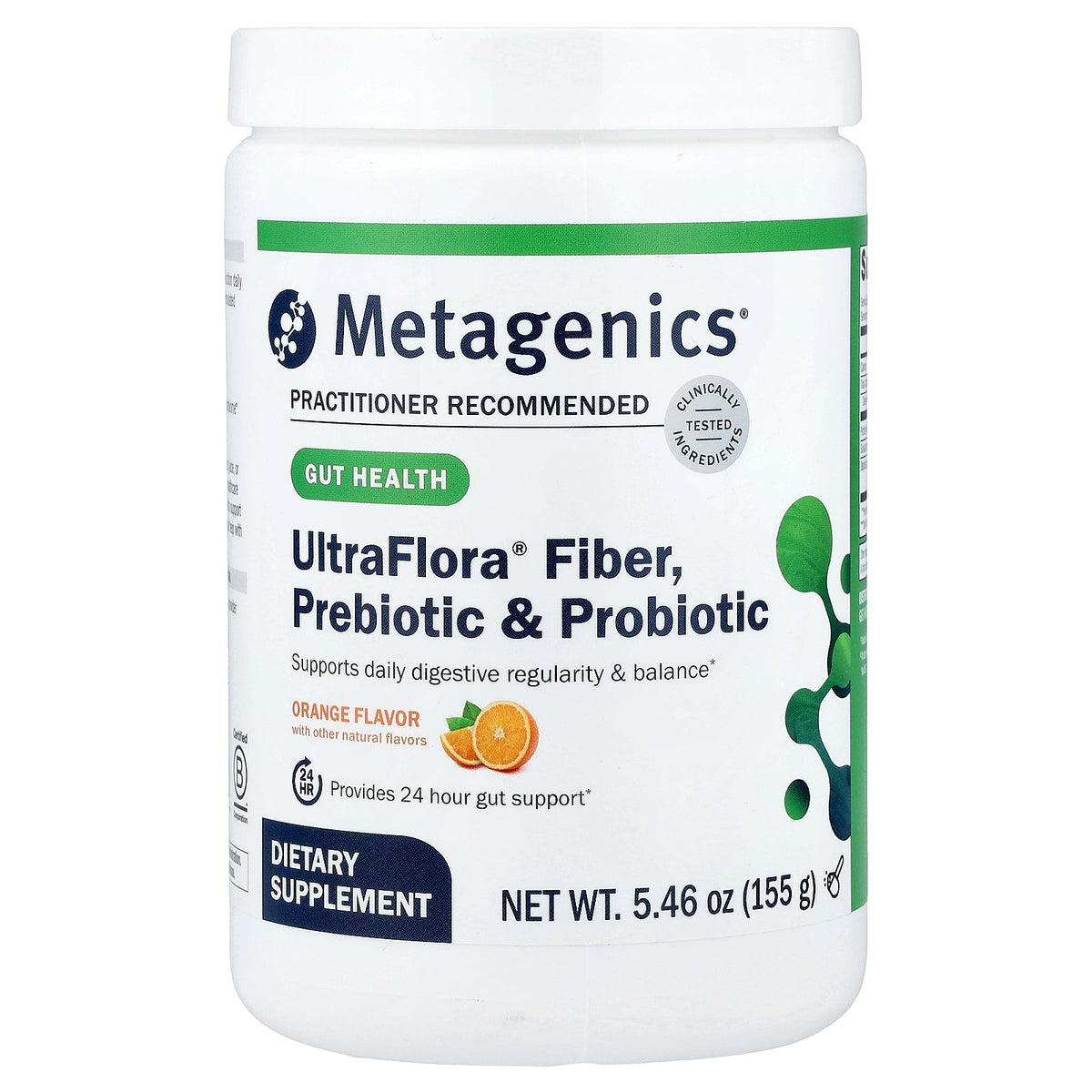 Metagenics, UltraFlora® Fiber, Prebiotic & Probiotic, Orange, 5.46 oz (155 g)