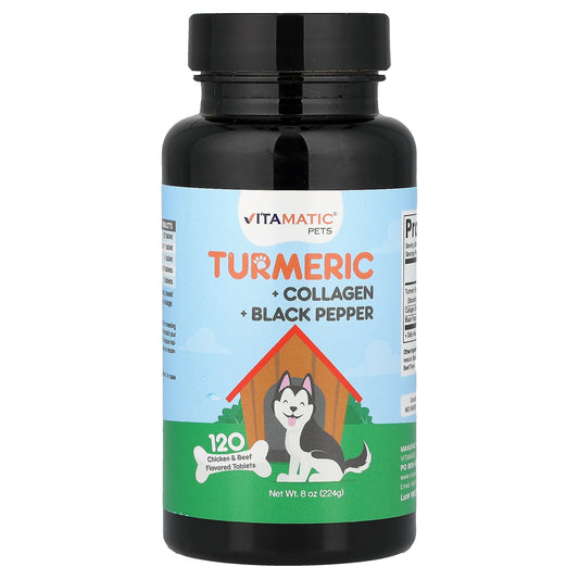 Vitamatic, Pets, Turmeric + Collagen + Black Pepper, Chicken & Beef, 120 Tablets, 8 oz (224 g)