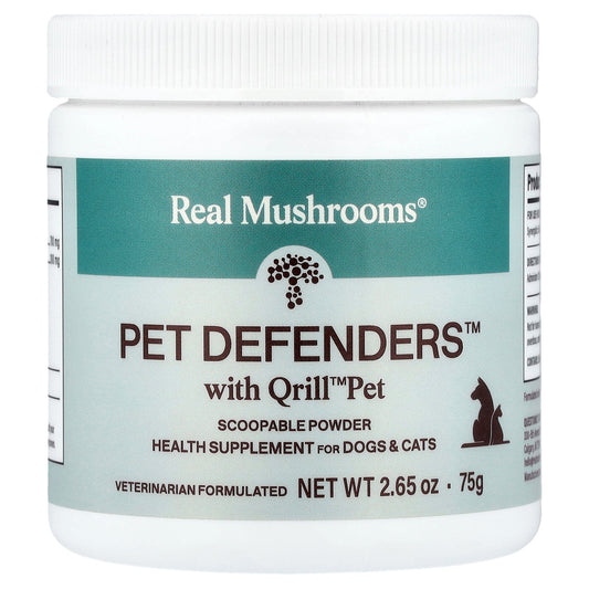Real Mushrooms, Pet Defenders™ with Qrill™ Pet, For Dogs & Cats, 2.65 oz (75 g)
