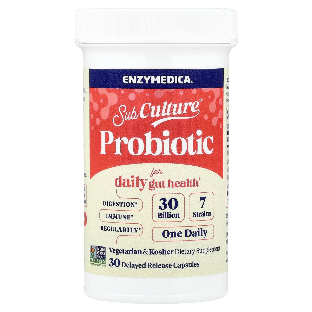 Enzymedica, Sub Culture™ Probiotic For Daily Gut Health, 30 Billion, 30 Delayed Release Capsules