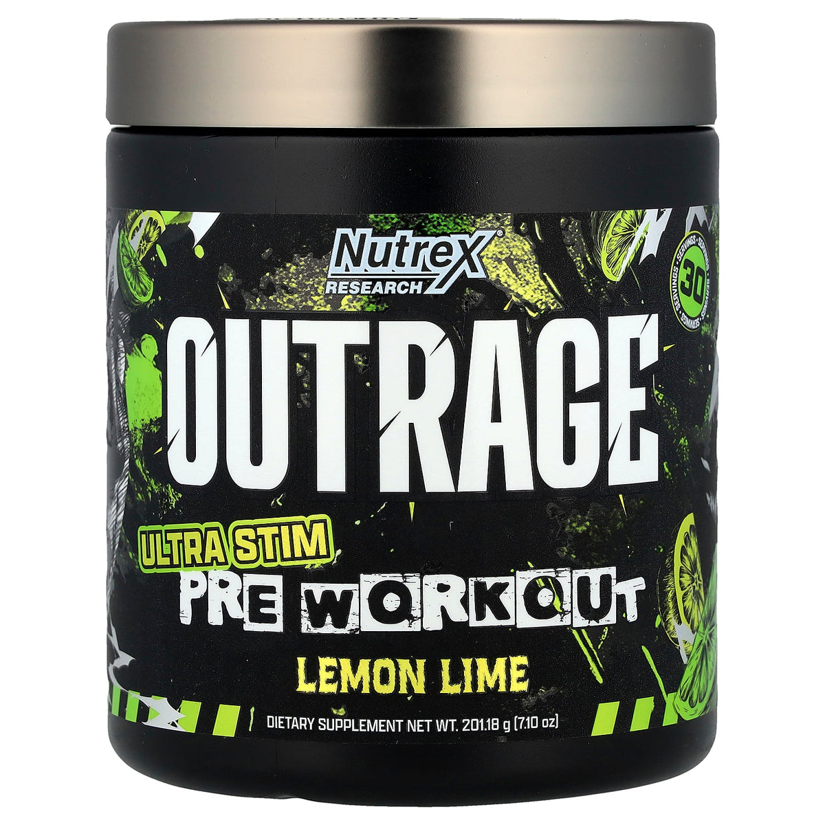 Nutrex Research, Outrage, Ultra Stim Pre Workout, Lemon Lime, 7.1 oz (201.18 g)