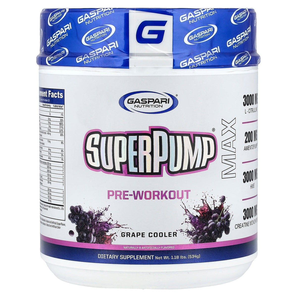 Gaspari Nutrition, SuperPump® Max, Pre-Workout, Grape Cooler, 1.18 lbs (534 g)