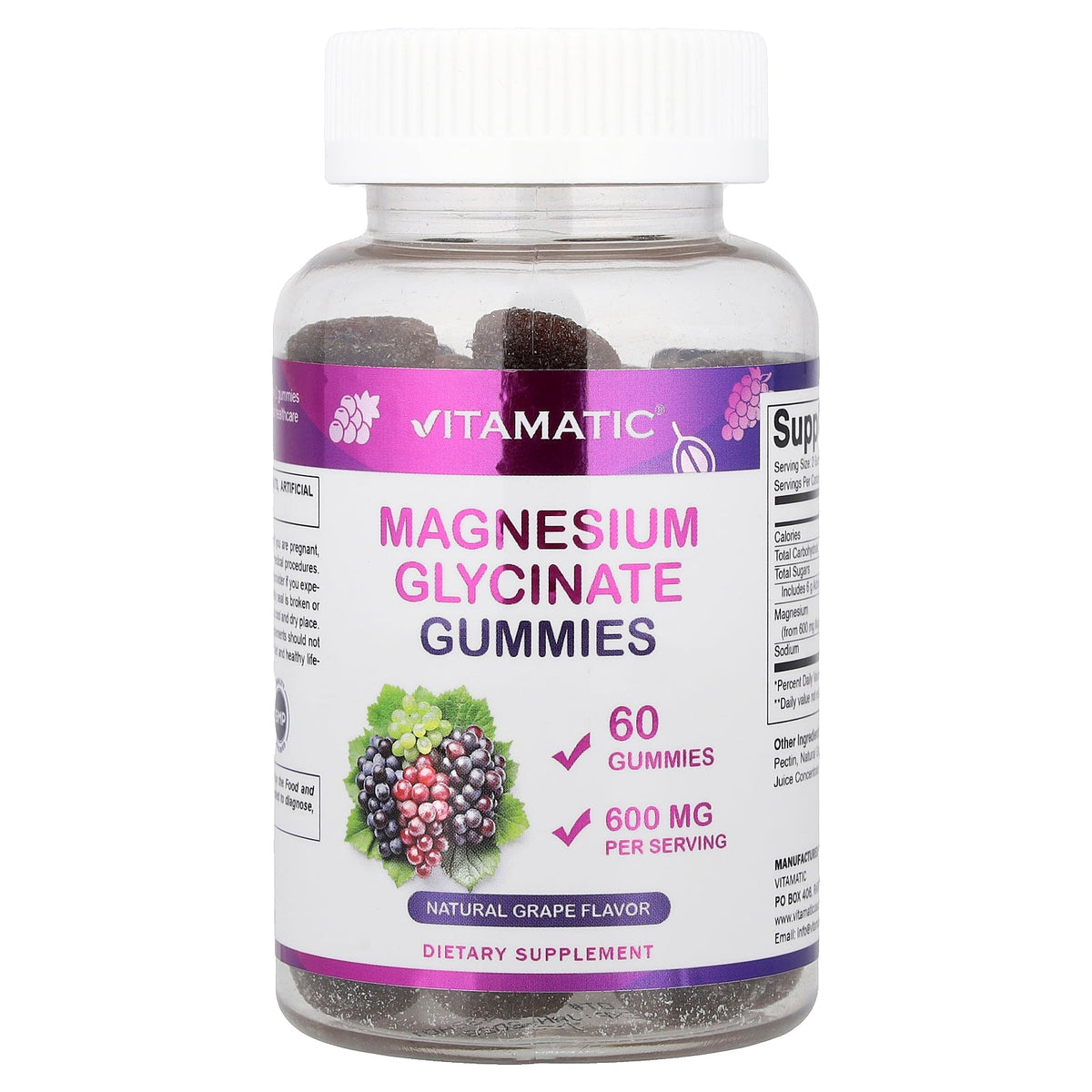 Vitamatic, Magnesium Glycinate Gummies, Natural Grape, 60 Gummies (300 mg per Gummy)