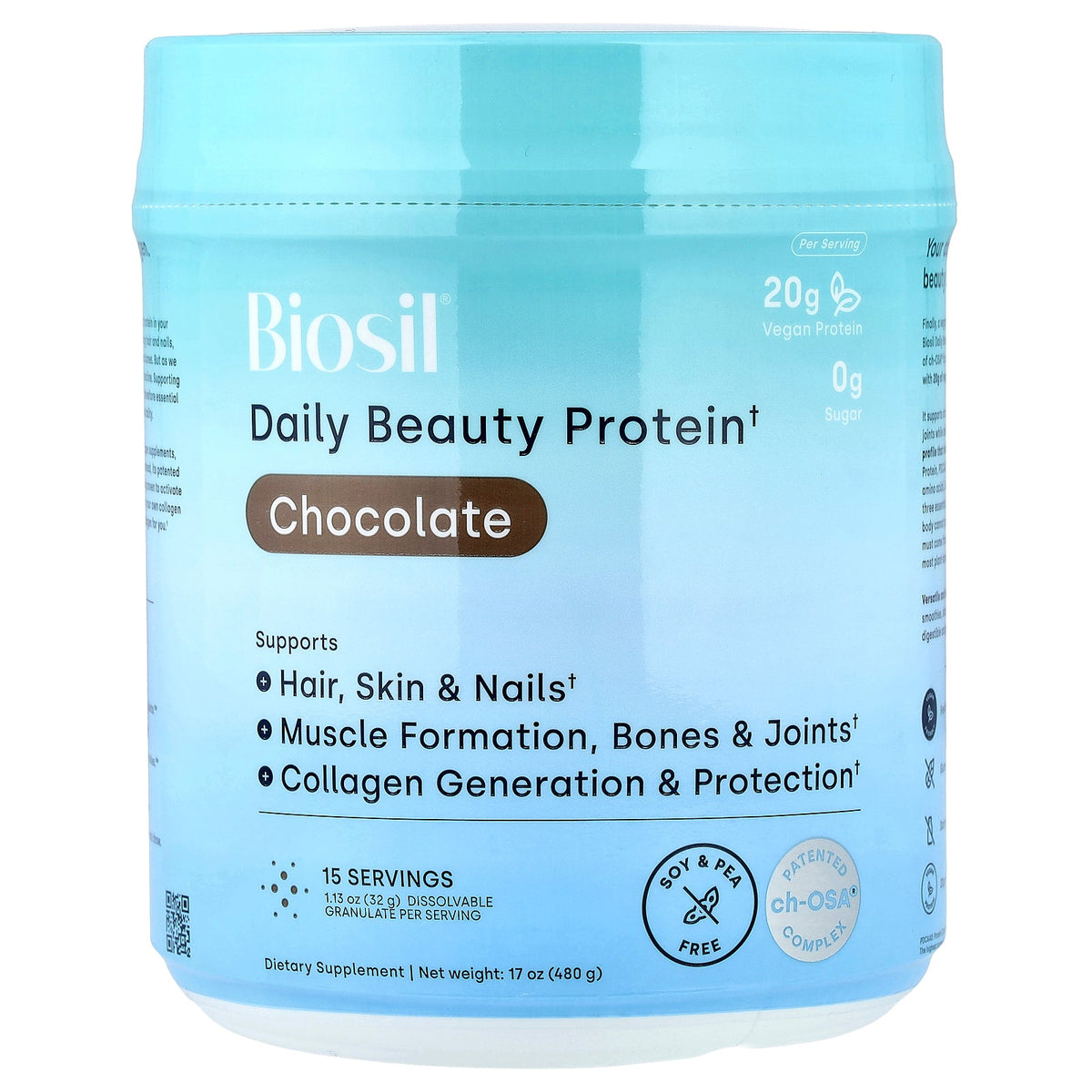 Biosil, Daily Beauty Protein, Chocolate, 17 oz (480 g)